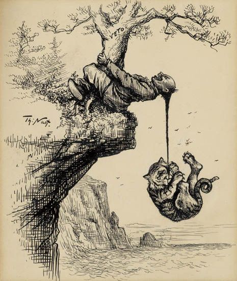 THOMAS NAST. At Last the Democratic Tiger has Something to Hang On To.